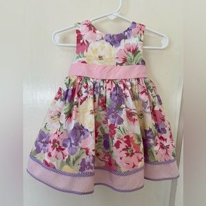 Girls’ size 12 month spring print sleeveless dress with back button closure